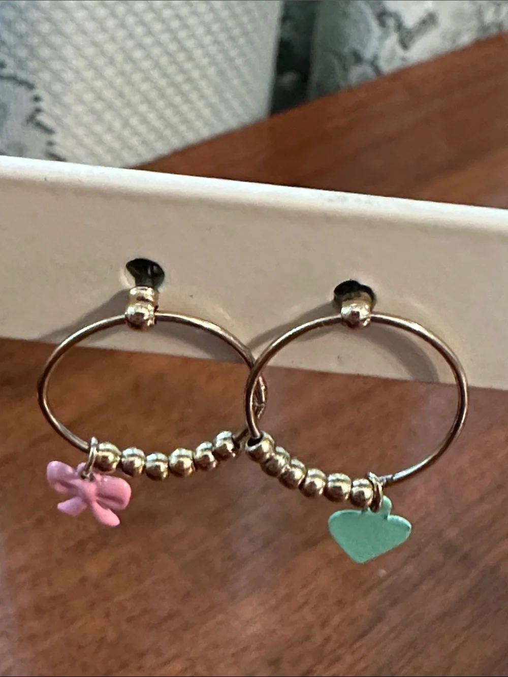 Kids Heart & Bow Hoop Earrings - Pink and Teal